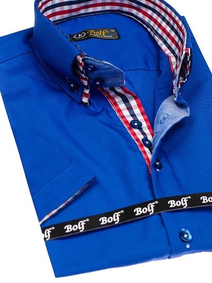 Camisa elegante de manga corta para hombre azul medio Bolf 3507