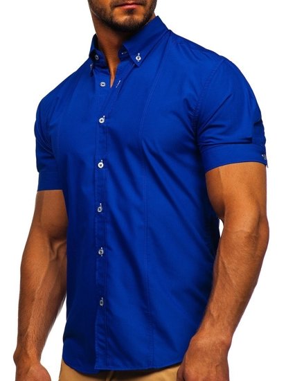 Camisa elegante de manga corta para hombre azul medio Bolf 5535