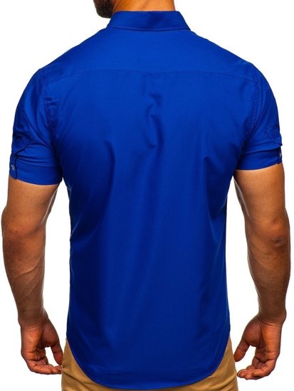 Camisa elegante de manga corta para hombre azul medio Bolf 5535