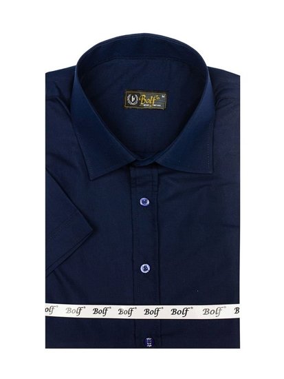 Camisa elegante de manga corta para hombre azul oscuro Bolf 7501