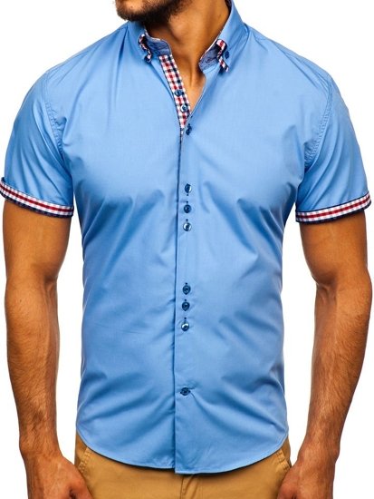 Camisa elegante de manga corta para hombre celeste Bolf 3507