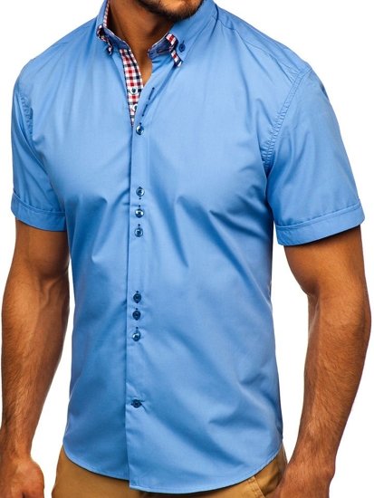 Camisa elegante de manga corta para hombre celeste Bolf 3507