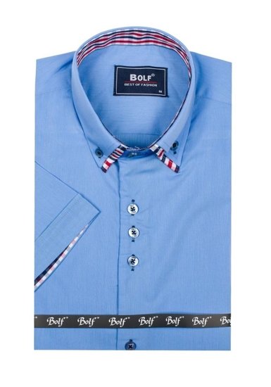 Camisa elegante de manga corta para hombre celeste Bolf 3507