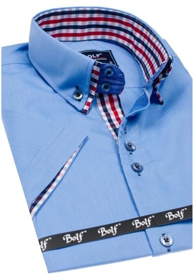 Camisa elegante de manga corta para hombre celeste Bolf 3507