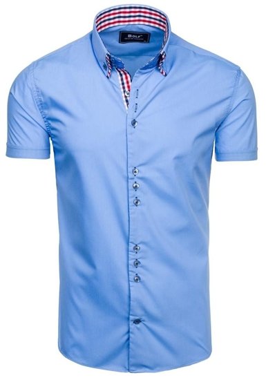 Camisa elegante de manga corta para hombre celeste Bolf 3507