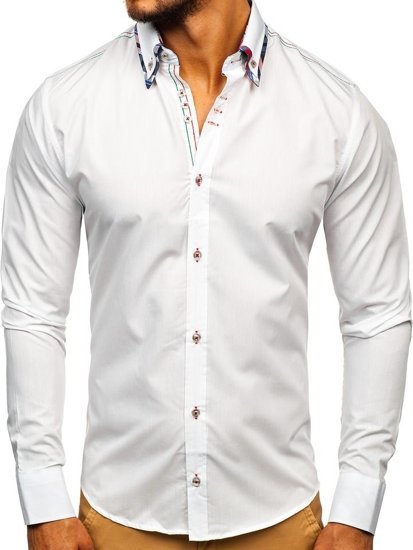 Camisa elegante de manga larga blanca para hombre Bolf 3701