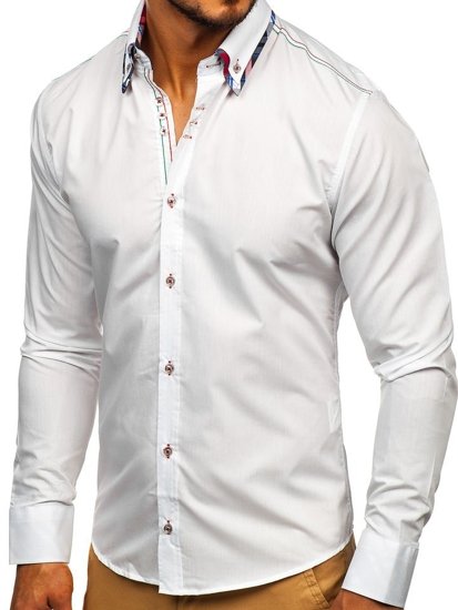 Camisa elegante de manga larga blanca para hombre Bolf 3701