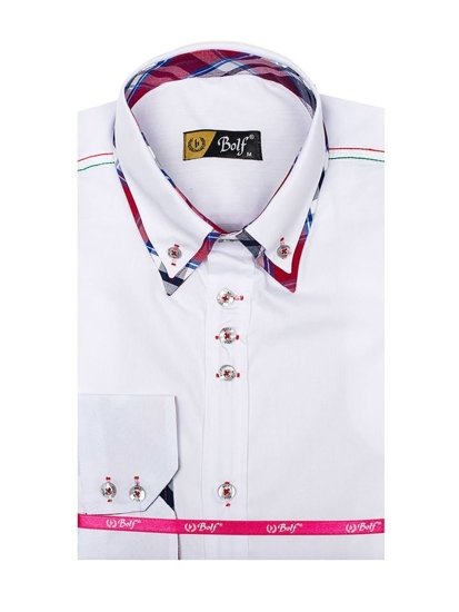 Camisa elegante de manga larga blanca para hombre Bolf 3701