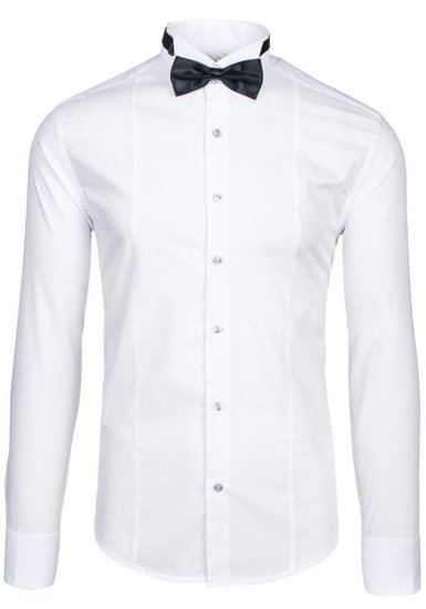 Camisa elegante de manga larga blanca para hombre Bolf 4702 Pajarita y gemelos