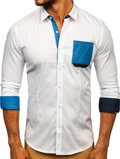 Camisa elegante de manga larga blanca para hombre Bolf 7192