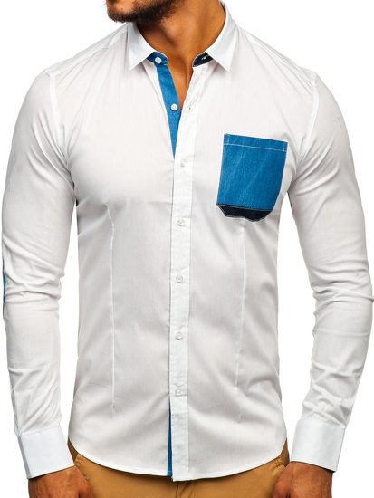 Camisa elegante de manga larga blanca para hombre Bolf 7192