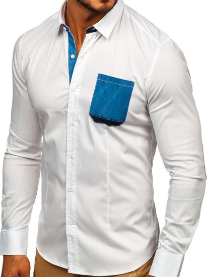 Camisa elegante de manga larga blanca para hombre Bolf 7192