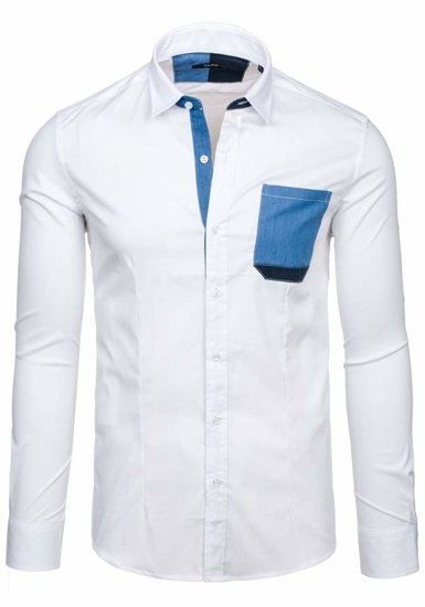 Camisa elegante de manga larga blanca para hombre Bolf 7192