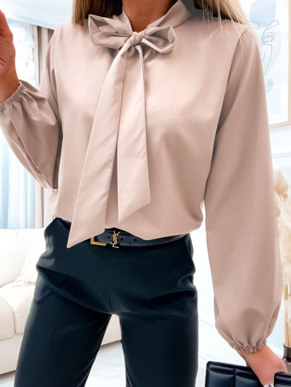 Camisa elegante de manga larga con cinta para mujer beige Bolf 644