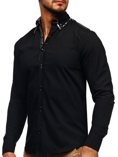 Camisa elegante de manga larga negra para hombre Bolf 2705