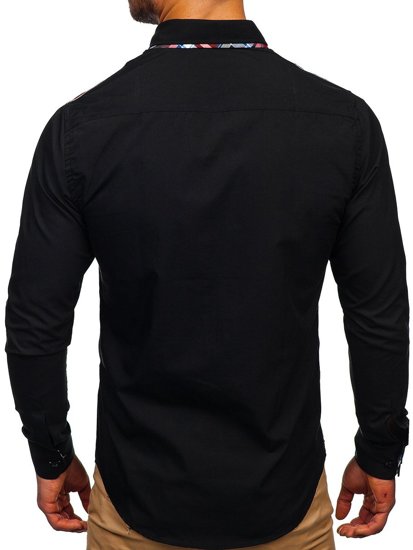 Camisa elegante de manga larga negra para hombre Bolf 2705