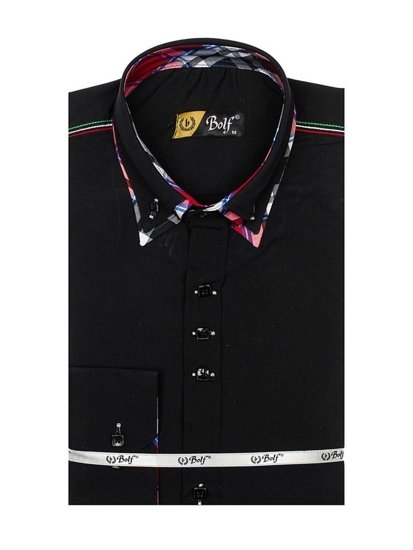 Camisa elegante de manga larga negra para hombre Bolf 2705