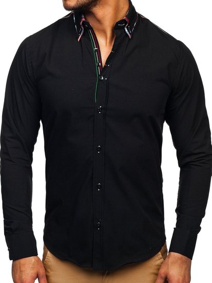 Camisa elegante de manga larga negra para hombre Bolf 2705