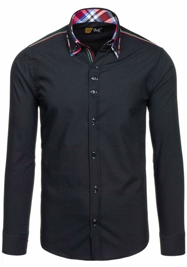 Camisa elegante de manga larga negra para hombre Bolf 2705