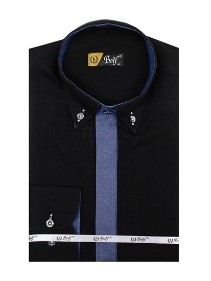 Camisa elegante de manga larga negra para hombre Bolf 3725