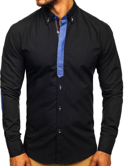 Camisa elegante de manga larga negra para hombre Bolf 3725