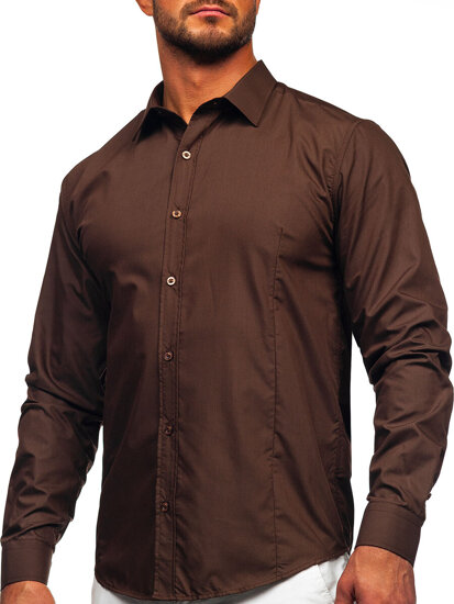 Camisa elegante de manga larga para hombre Marrón Bolf 1703