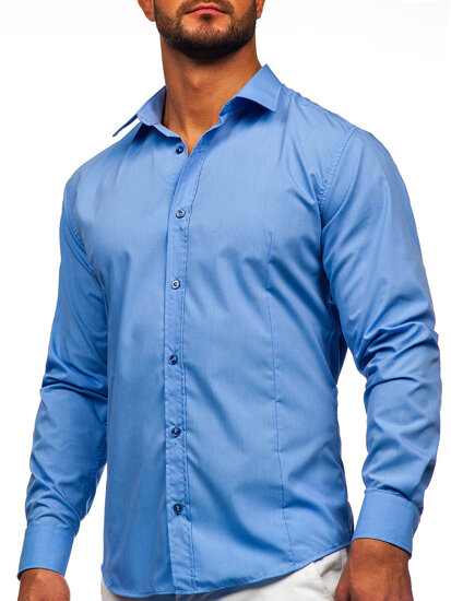 Camisa elegante de manga larga para hombre azul Bolf 1703