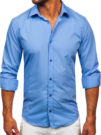 Camisa elegante de manga larga para hombre azul Bolf 1703