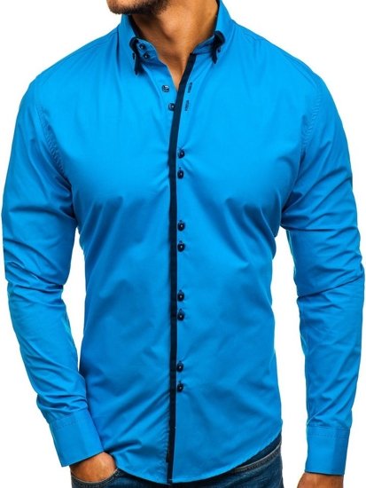 Camisa elegante de manga larga para hombre azul Bolf 1721-A