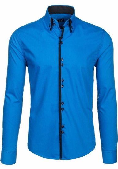 Camisa elegante de manga larga para hombre azul Bolf 1721-A