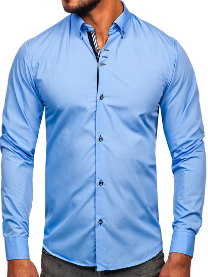 Camisa elegante de manga larga para hombre azul Bolf 5796-1