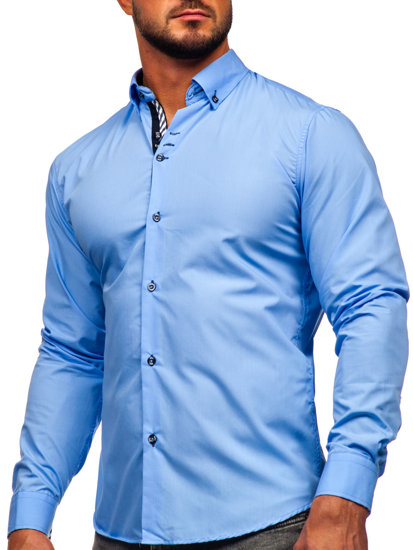 Camisa elegante de manga larga para hombre azul Bolf 5796-1