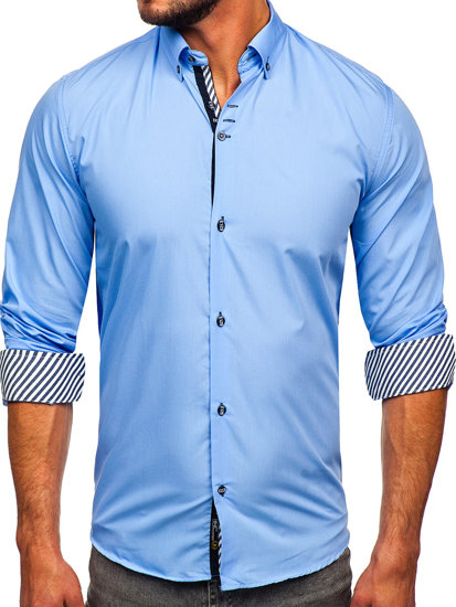 Camisa elegante de manga larga para hombre azul Bolf 5796-1