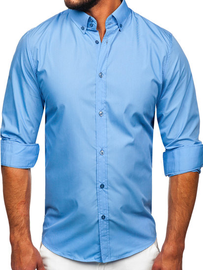 Camisa elegante de manga larga para hombre azul Bolf 5821-1