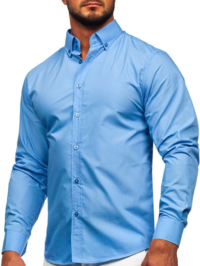 Camisa elegante de manga larga para hombre azul Bolf 5821-1