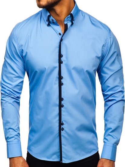 Camisa elegante de manga larga para hombre azul celeste Bolf 1721-1