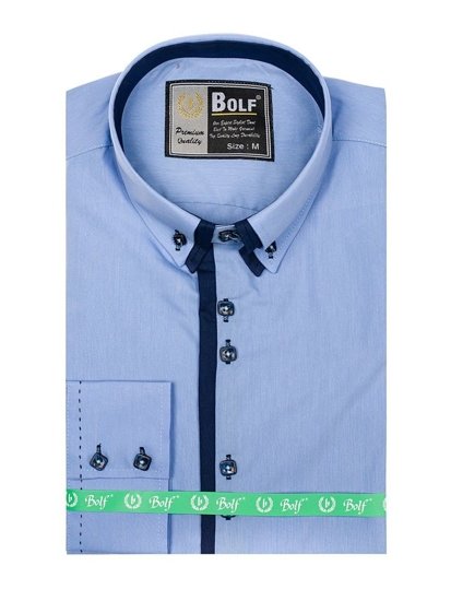 Camisa elegante de manga larga para hombre azul celeste Bolf 1721-1