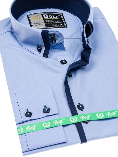 Camisa elegante de manga larga para hombre azul celeste Bolf 1721-1