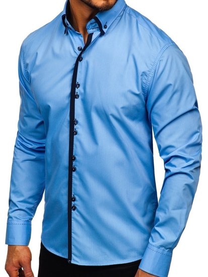 Camisa elegante de manga larga para hombre azul celeste Bolf 1721-1