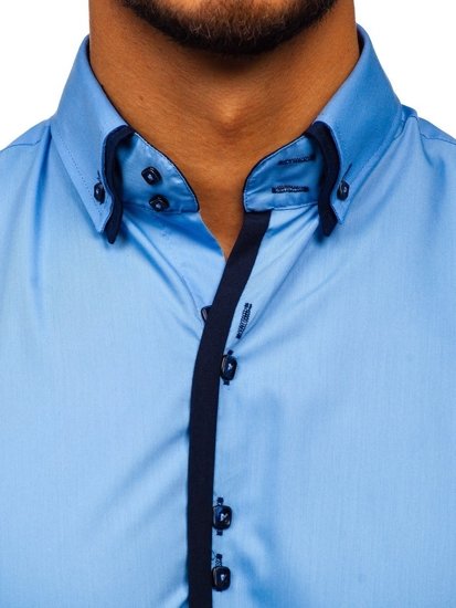 Camisa elegante de manga larga para hombre azul celeste Bolf 1721-1