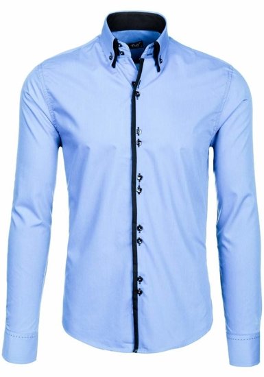 Camisa elegante de manga larga para hombre azul celeste Bolf 1721-1