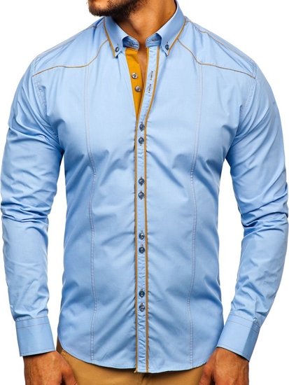 Camisa elegante de manga larga para hombre azul celeste Bolf 4777