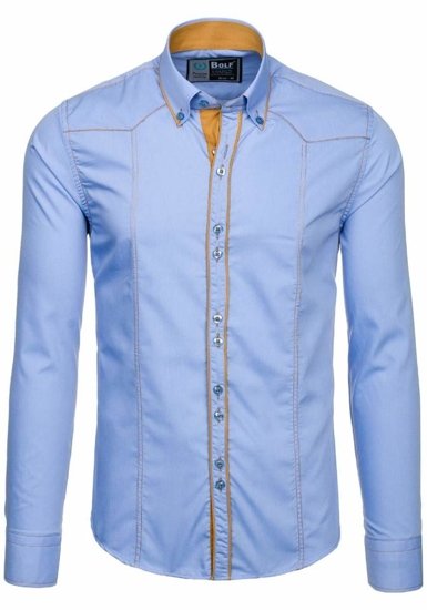 Camisa elegante de manga larga para hombre azul celeste Bolf 4777