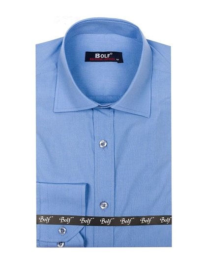 Camisa elegante de manga larga para hombre azul claro Bolf 1703