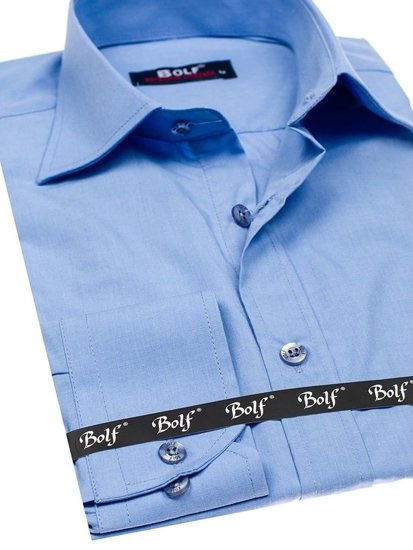 Camisa elegante de manga larga para hombre azul claro Bolf 1703