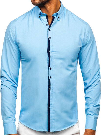 Camisa elegante de manga larga para hombre azul claro Bolf 24701