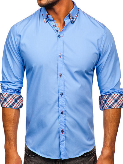 Camisa elegante de manga larga para hombre azul claro Bolf 3701