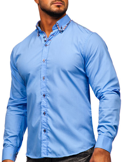 Camisa elegante de manga larga para hombre azul claro Bolf 3701