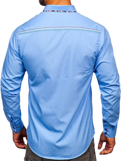 Camisa elegante de manga larga para hombre azul claro Bolf 3701