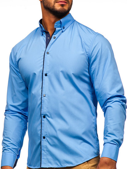 Camisa elegante de manga larga para hombre azul claro Bolf 7724-1